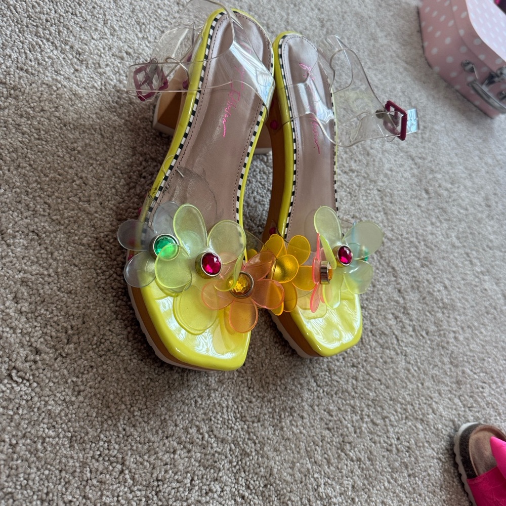 Yellow Floral Clear Strap Sandals